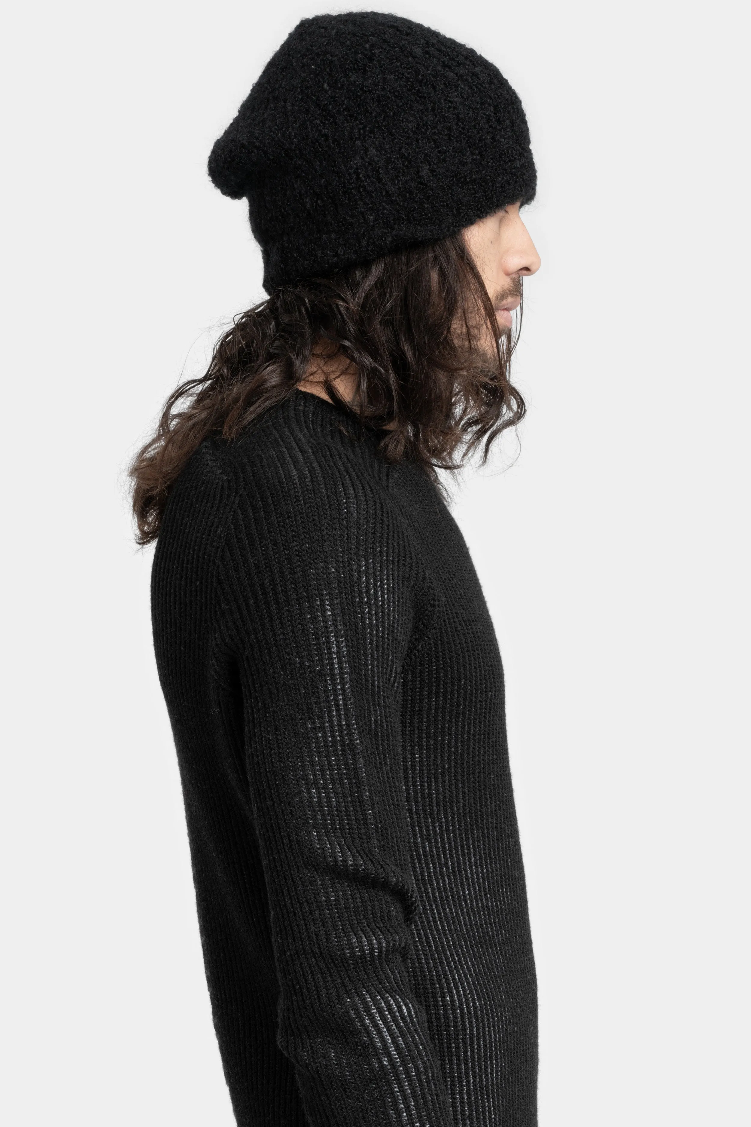 Angora / Virgin wool knit beanie, Black