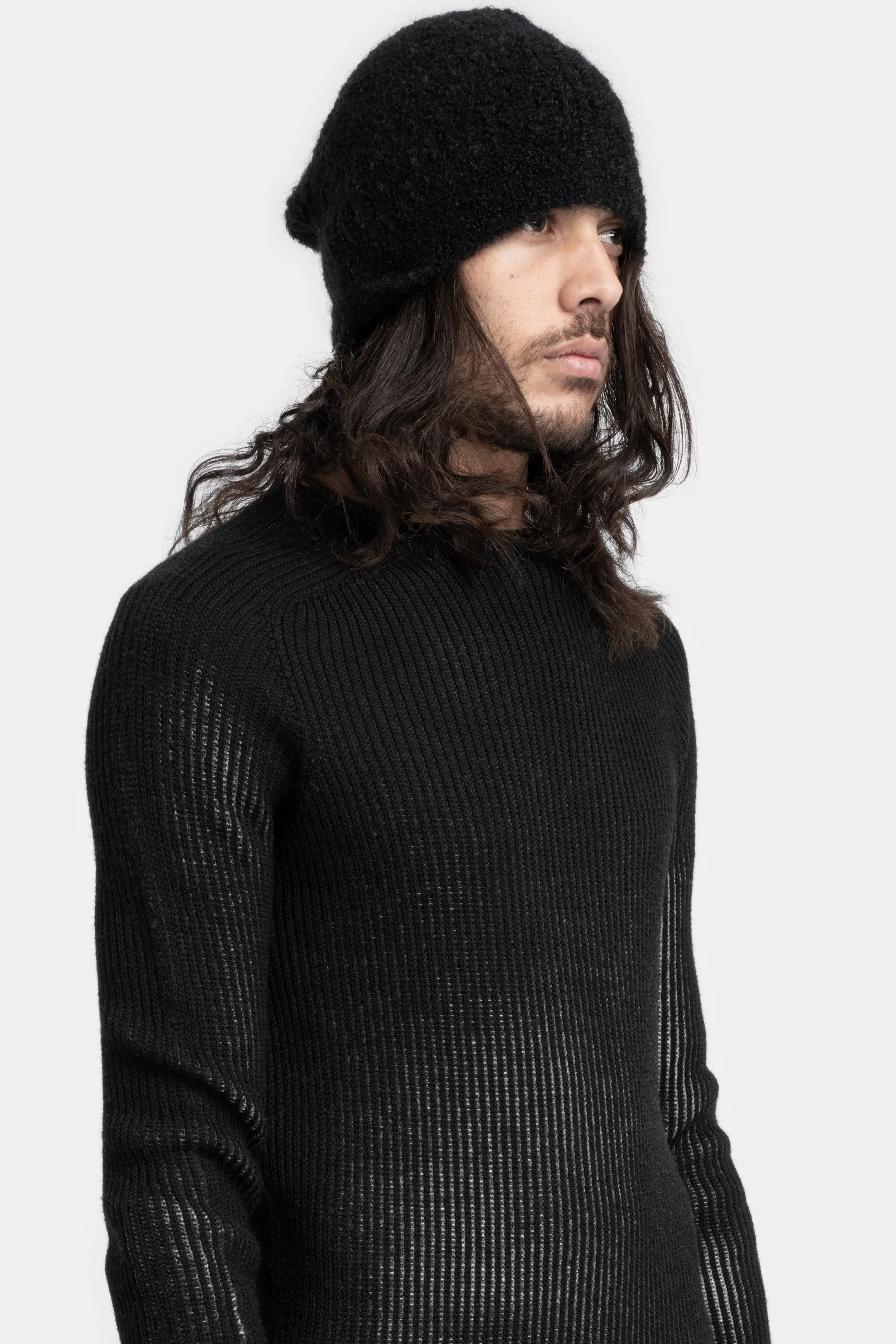 Angora / Virgin wool knit beanie, Black