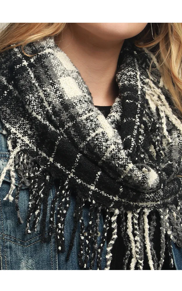 AS251 Multi Plaid Tassel Infinity Scarf