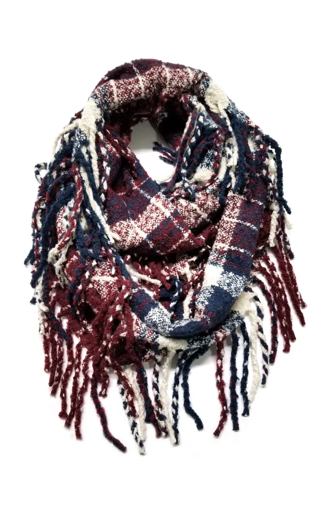 AS251 Multi Plaid Tassel Infinity Scarf