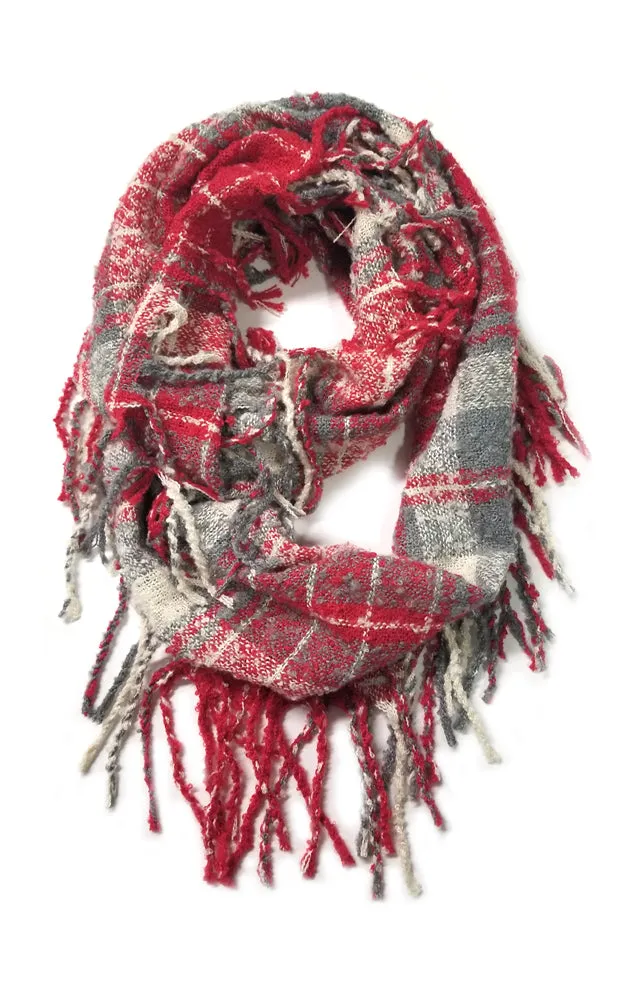 AS251 Multi Plaid Tassel Infinity Scarf