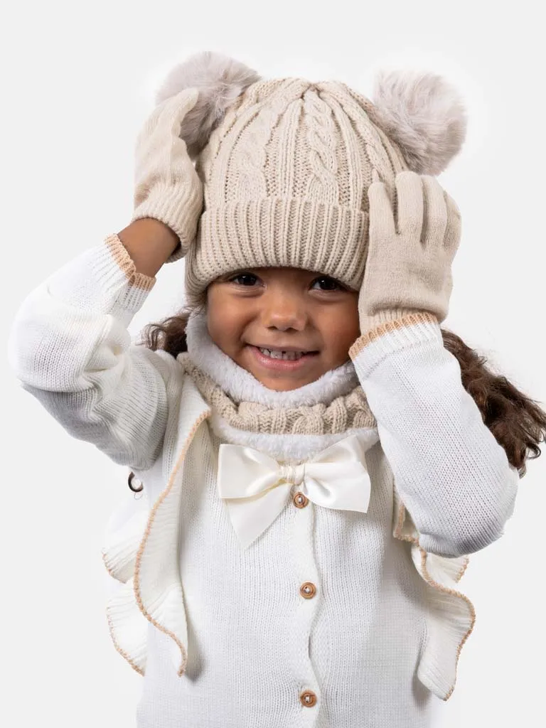 Baby Girl 3 in 1 Set(Hat, Gloves, Snood) - Beige