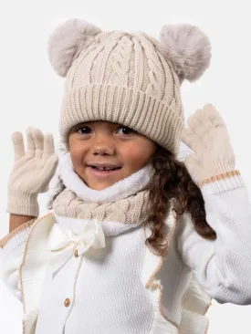 Baby Girl 3 in 1 Set(Hat, Gloves, Snood) - Beige