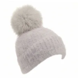 Beanie/Fox PomPom – Grey