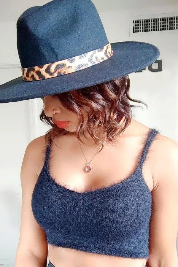 Black Leopard Strap Fedora Hat