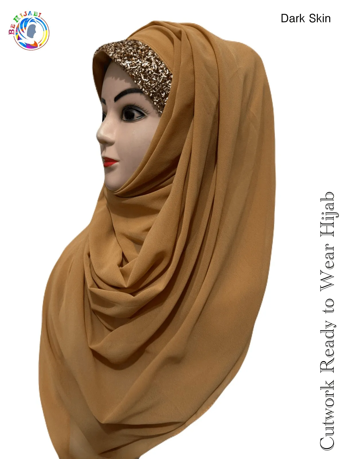 Bridal Attach Cap Hijab Color Skin Gold