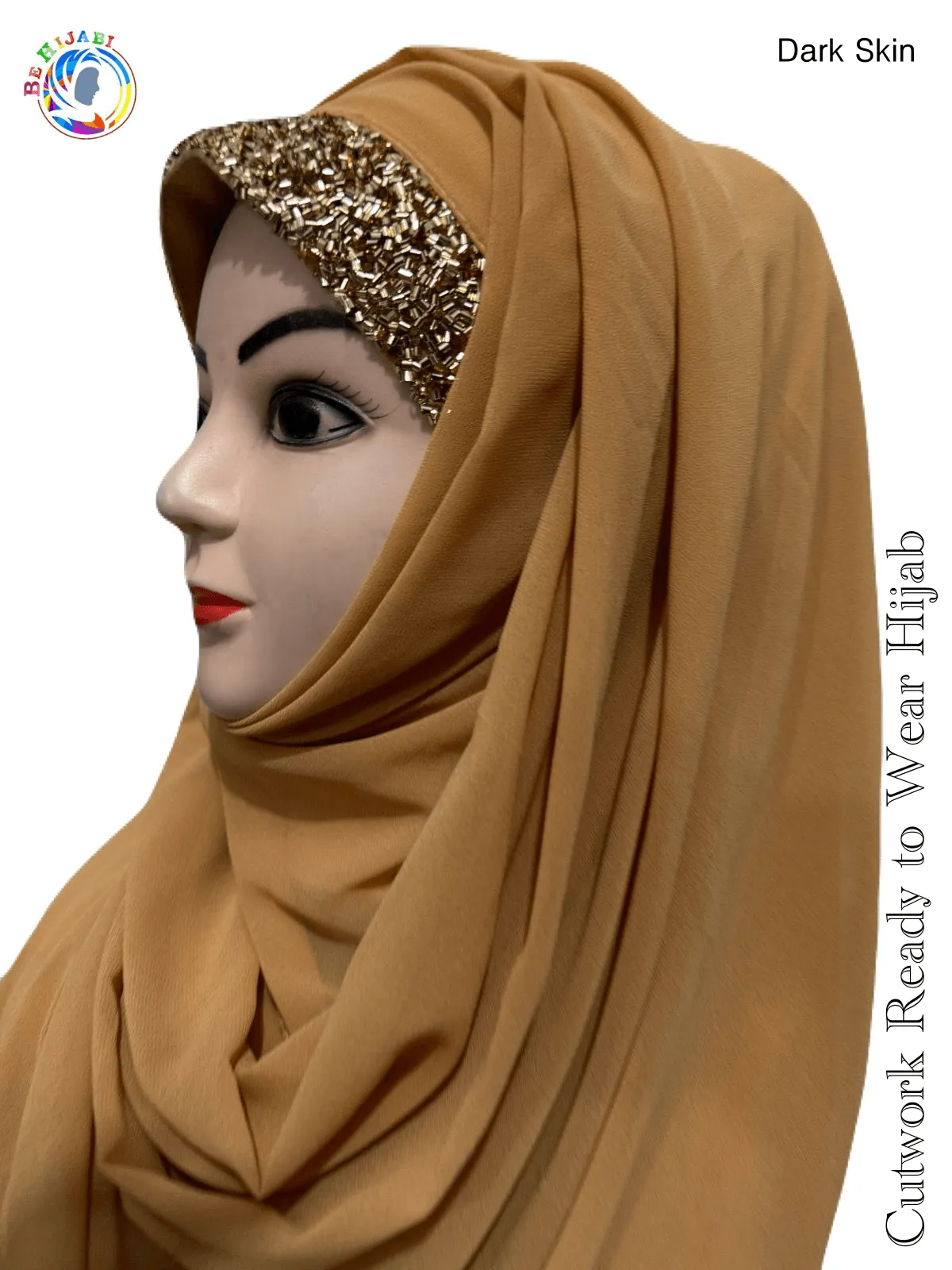 Bridal Attach Cap Hijab Color Skin Gold