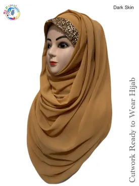 Bridal Attach Cap Hijab Color Skin Gold