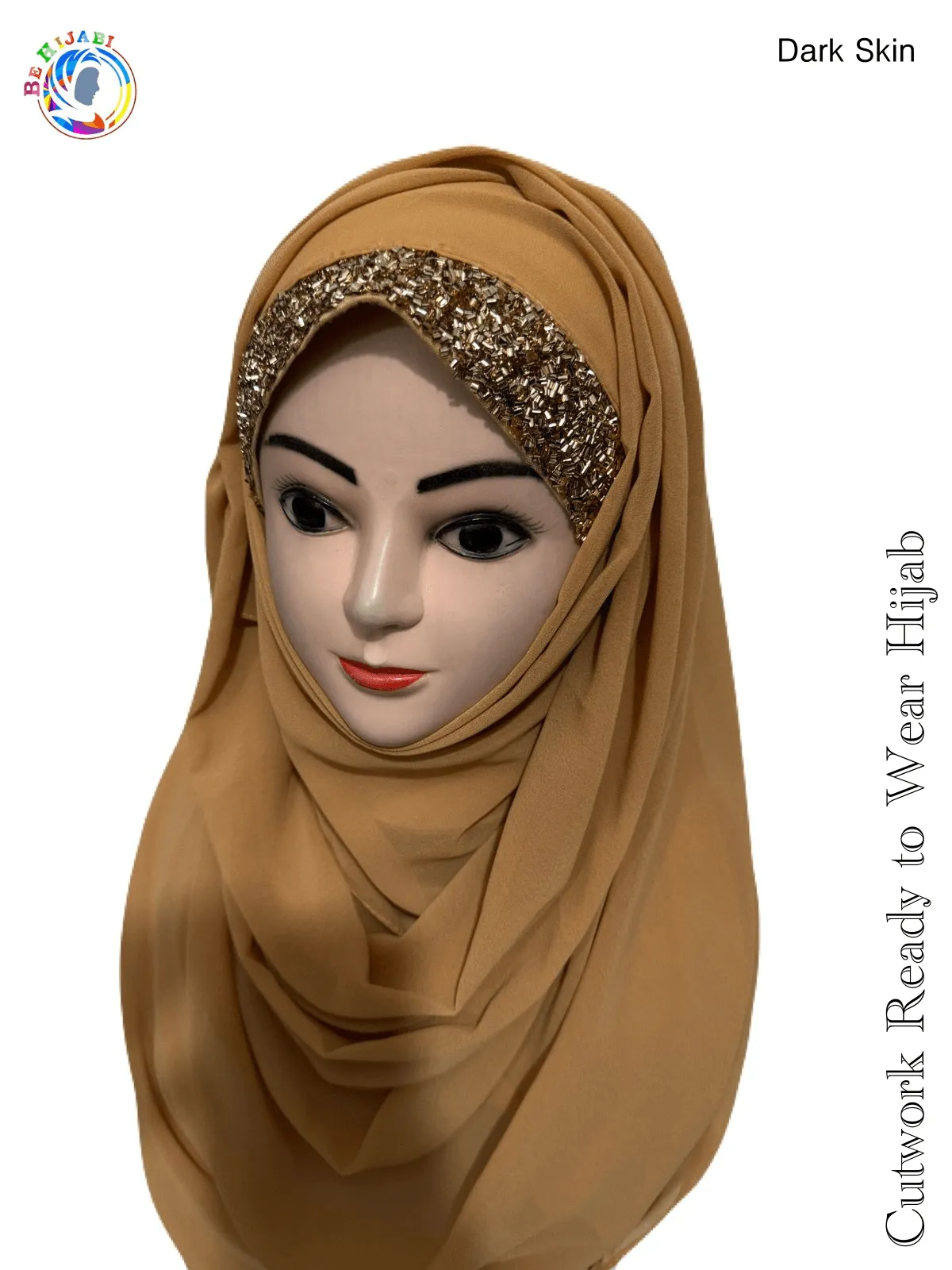 Bridal Attach Cap Hijab Color Skin Gold