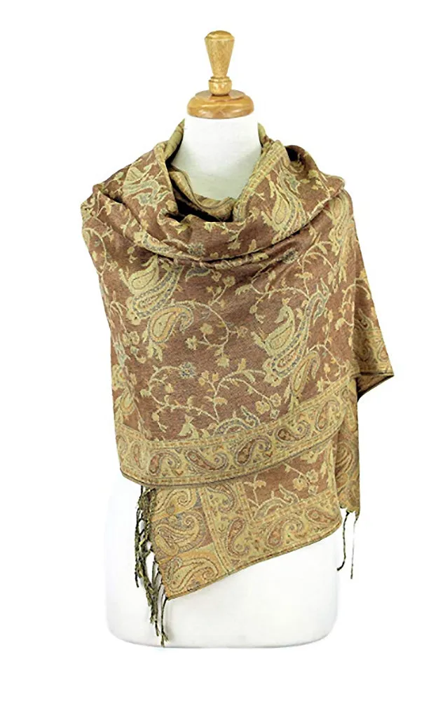 DB023-04 Taupe Beige Paisley Print Pashmina Scarf