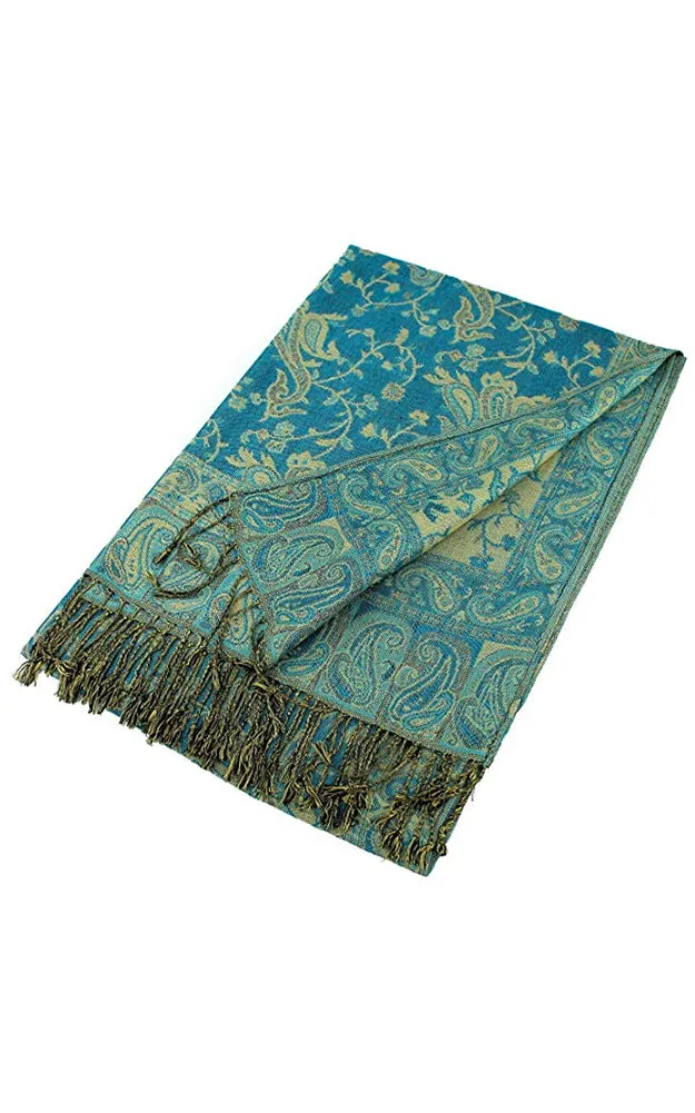 DB023-20 Light Turquoise Paisley Print Pashmina Scarf