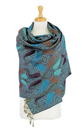 DBA18-11 Turquoise Paisley Print Pashmina Scarf