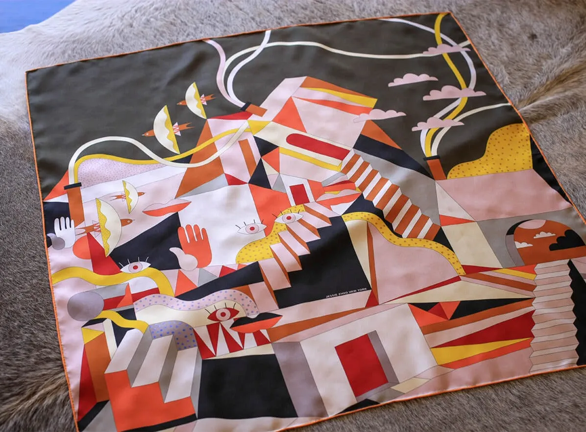 Double Sided Silk Scarf Of Dreamlike