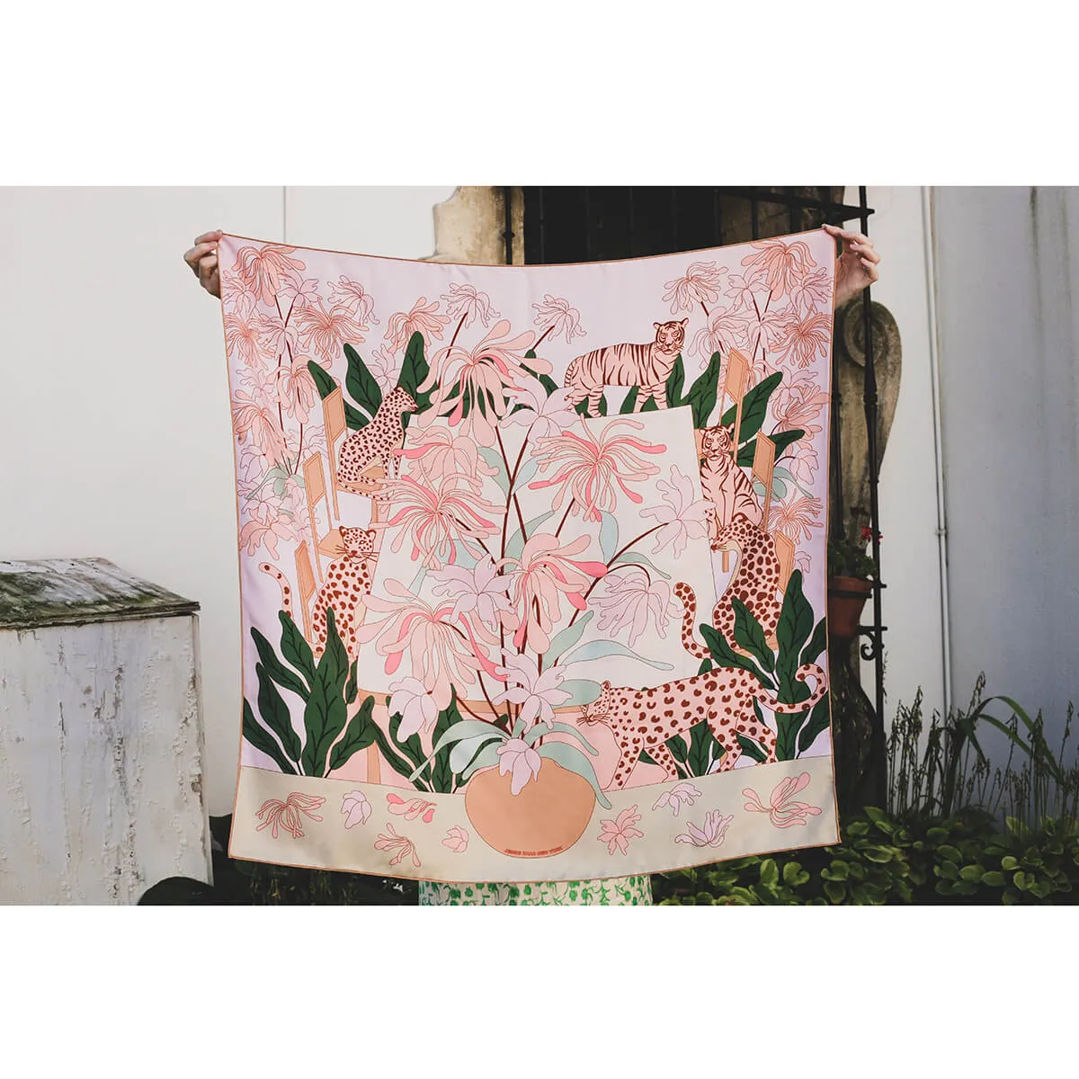 Double Sided Silk Scarf Of Jungle Gathering