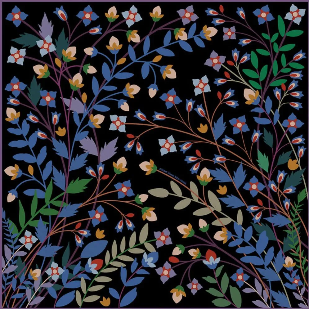 Double Sided Silk Scarf Of Night Garden