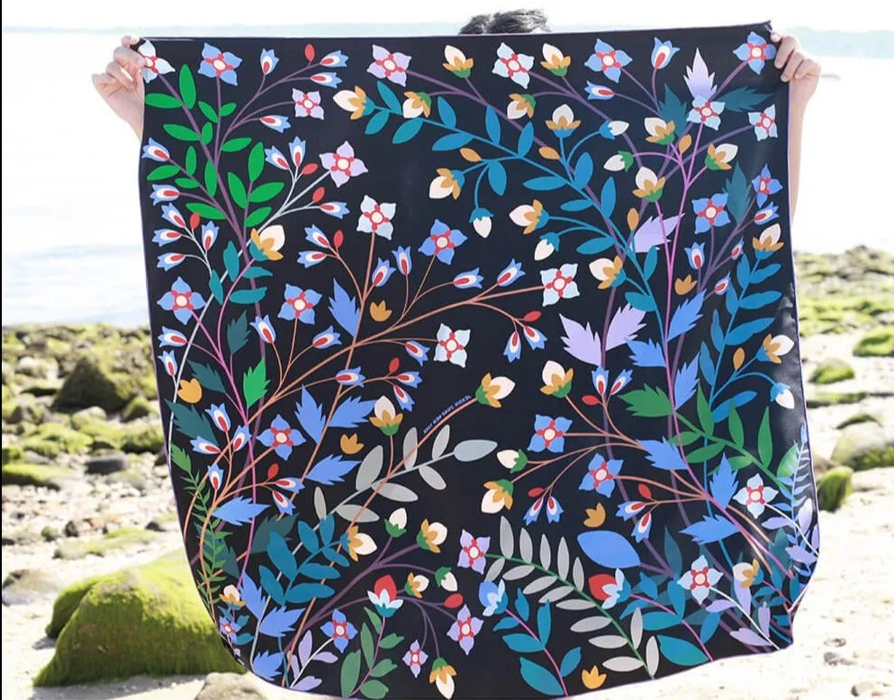 Double Sided Silk Scarf Of Night Garden