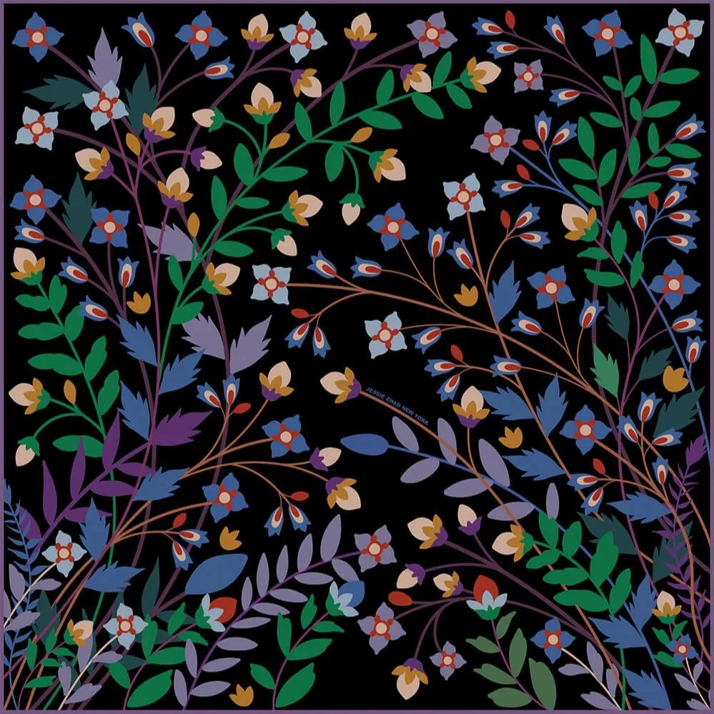 Double Sided Silk Scarf Of Night Garden