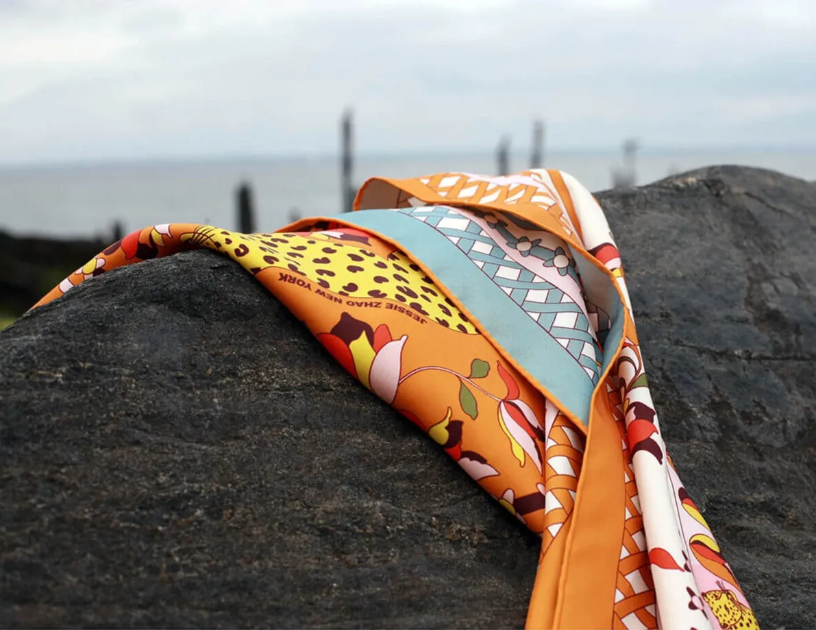 Double Sided Silk Scarf of Tropical Love