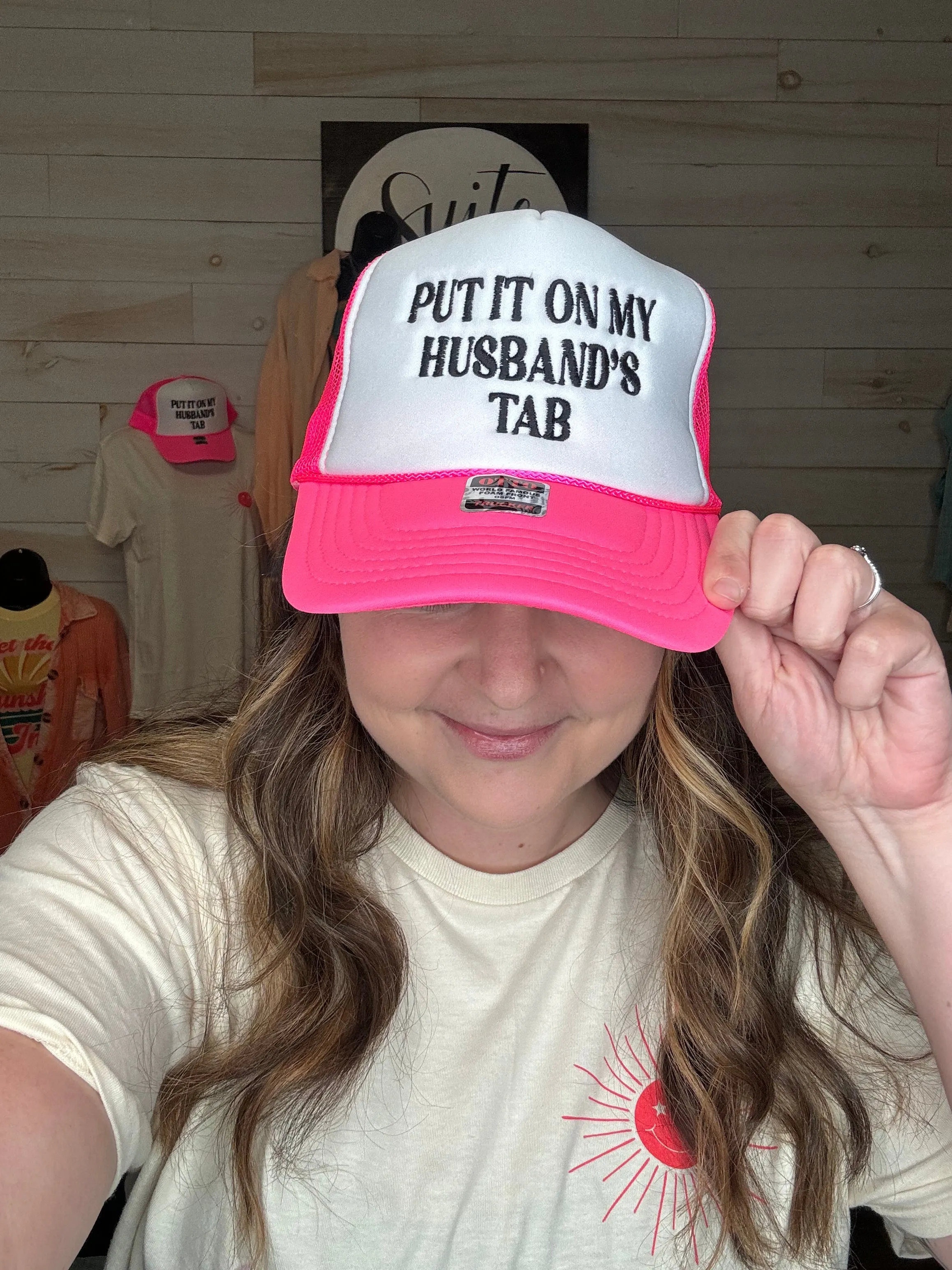 Embroidered Put It On My Husband’s Tab Trucker Hat