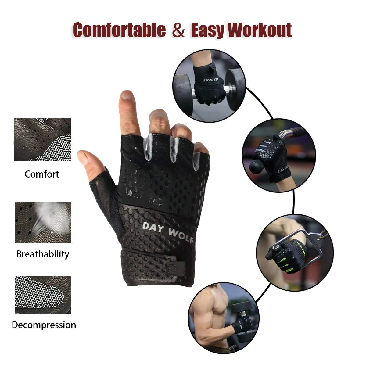 Fingerless Fitness Gloves - Day Wolf & Black