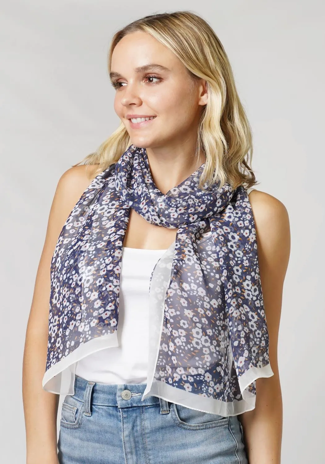 Flower Print Chiffon Scarf