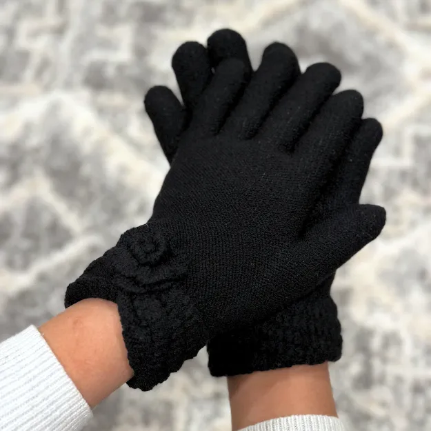 Jet Black Alpaca Knit Fleece Lined Gloves