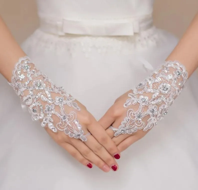 Lace Sequined Fingerless Bridal Gloves