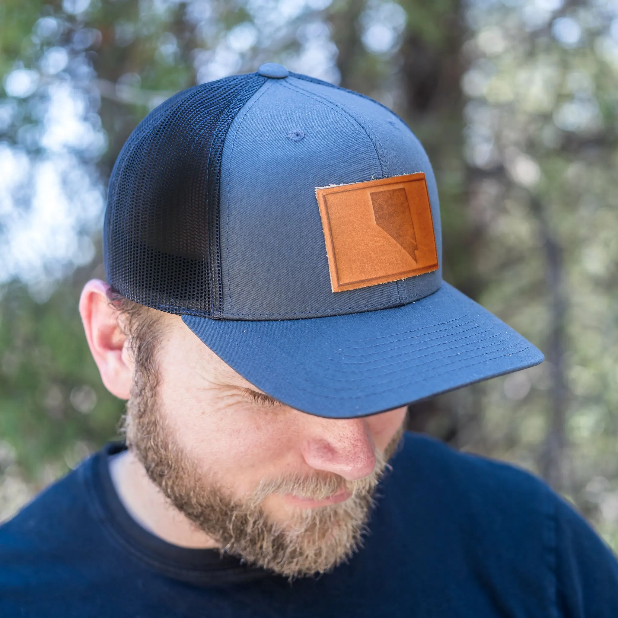 Leather Patch Trucker Style Hat - Nevada Stamp