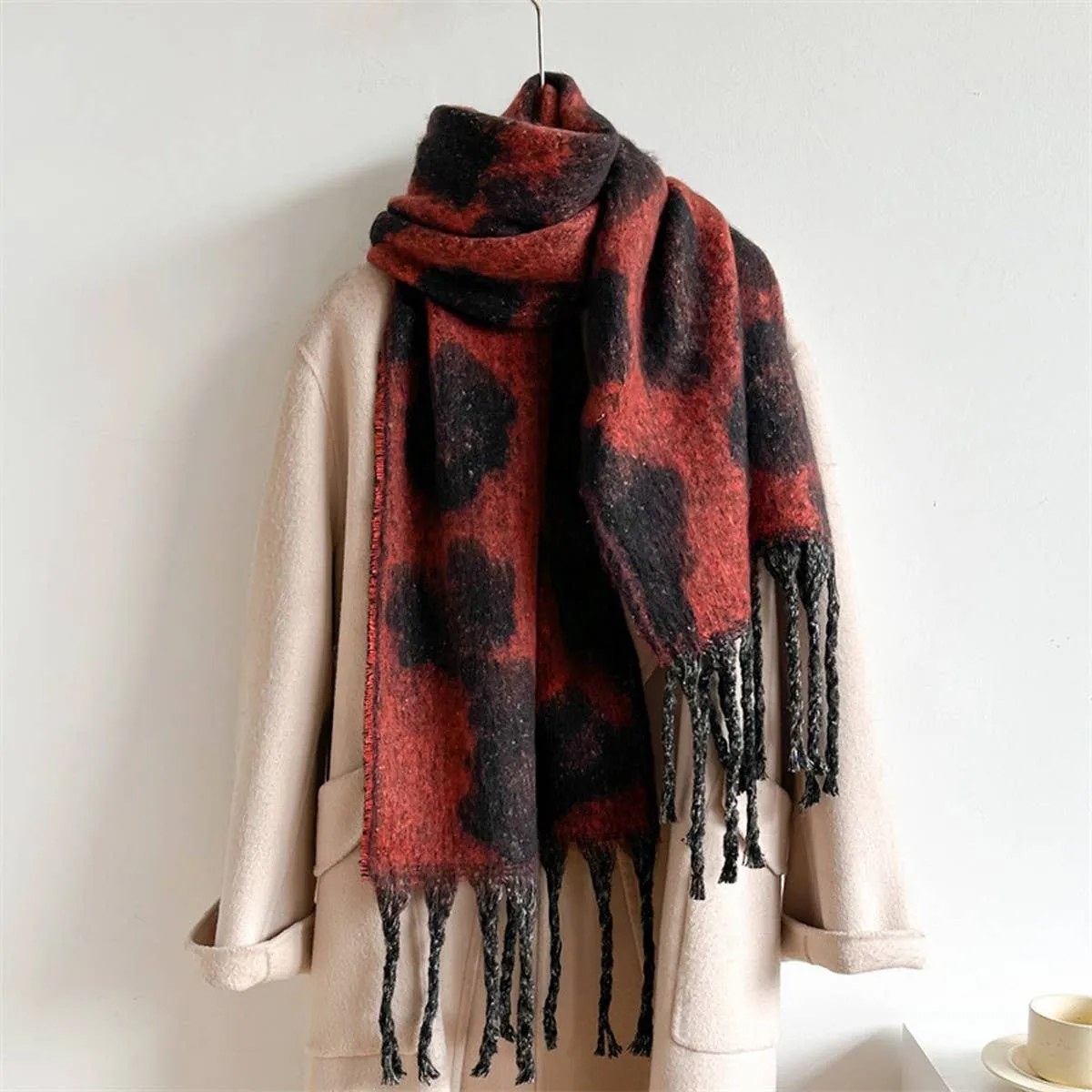 Leopard Jacquard Scarf - Orange