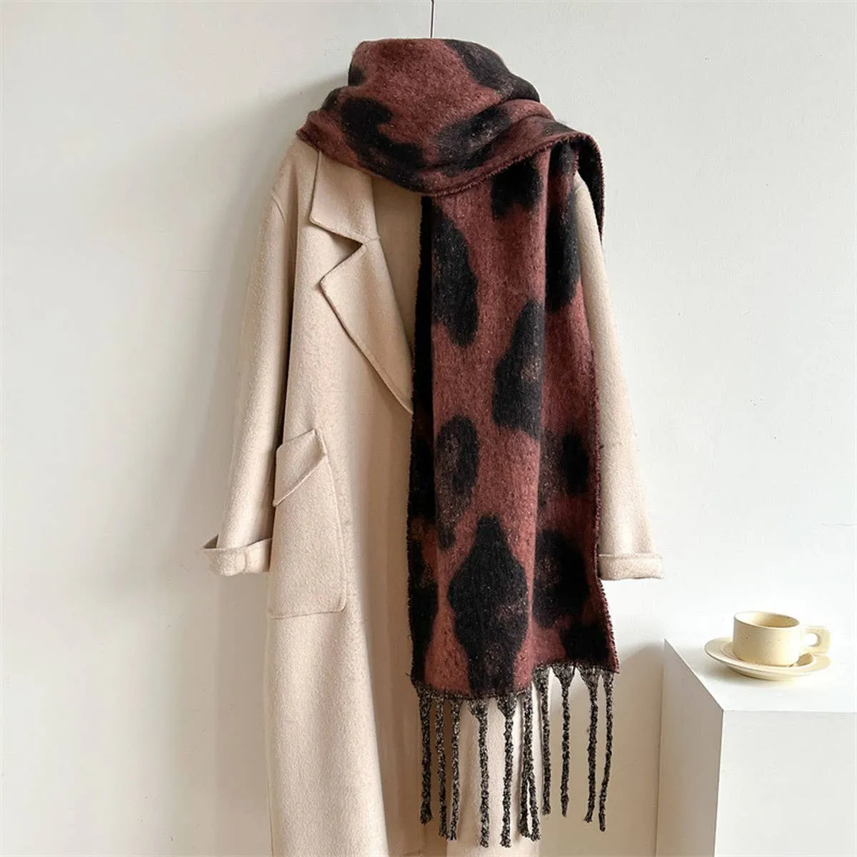 Leopard Jacquard Scarf - Orange