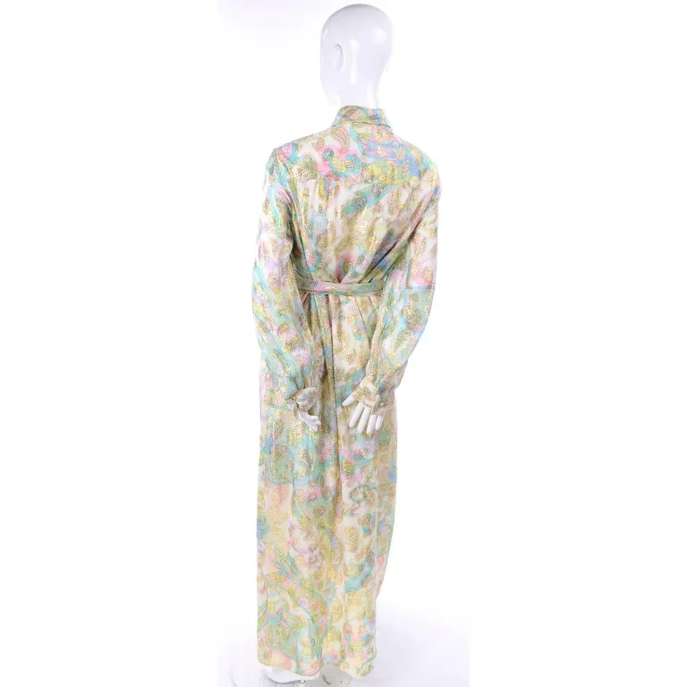 Nat Kaplan Couture Long Dress w/ Metallic Gold Paisley & Pastel Caftan Style