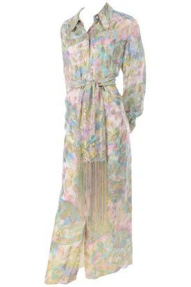 Nat Kaplan Couture Long Dress w/ Metallic Gold Paisley & Pastel Caftan Style