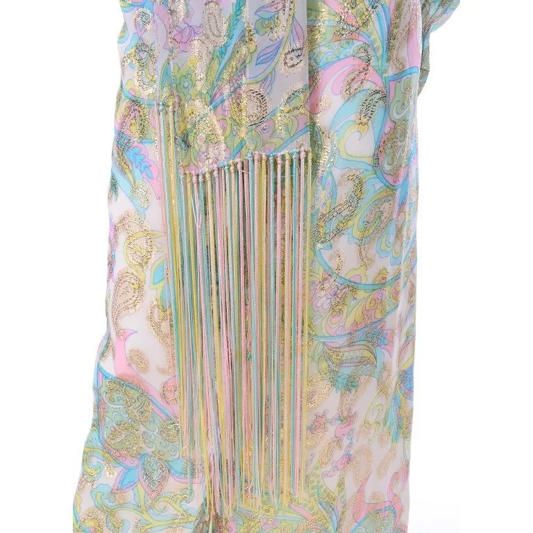 Nat Kaplan Couture Long Dress w/ Metallic Gold Paisley & Pastel Caftan Style