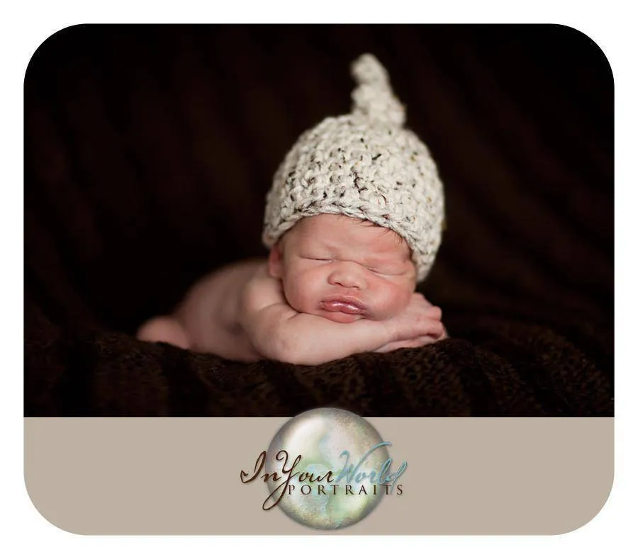 Newborn Baby Knot Hat Beige Tweed