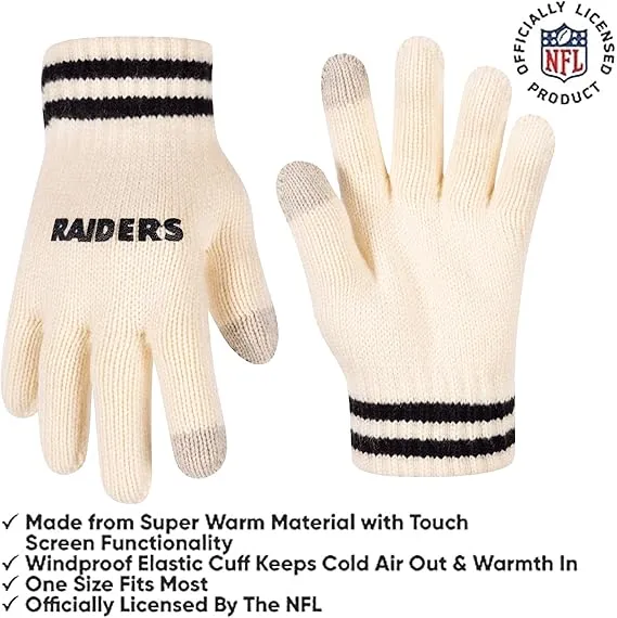 NFL Official Super Soft Cable Knit Winter Beanie Knit Hat with Extra Warm Touch Screen Gloves|Las Vegas Raiders