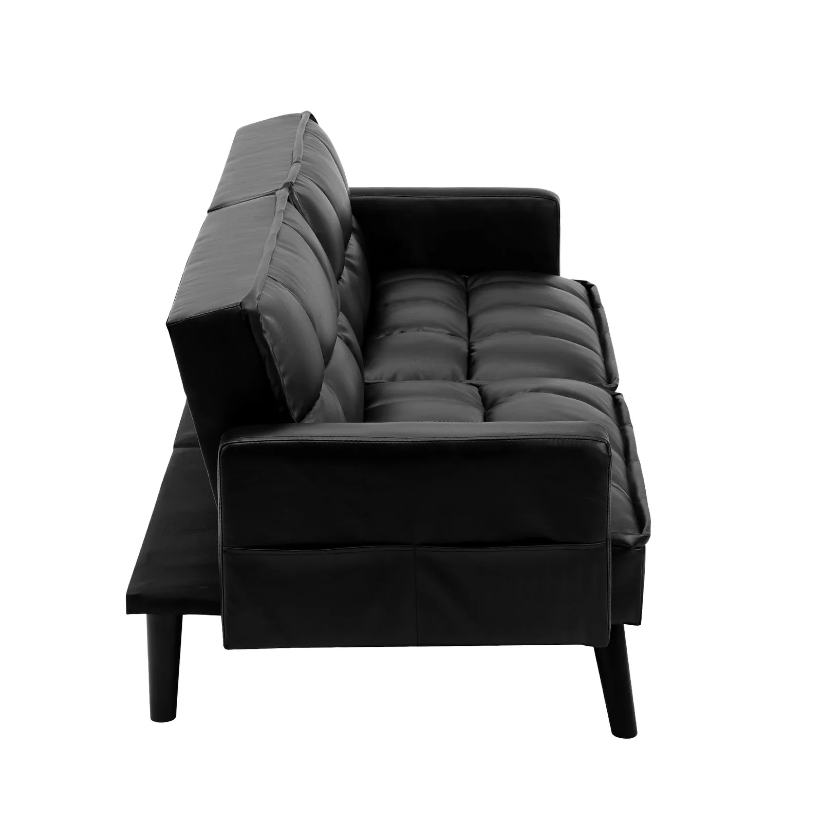 Oikiture Sofa Bed Futon Convertible Leather Lounge Couch 3-Seater Recliner Black