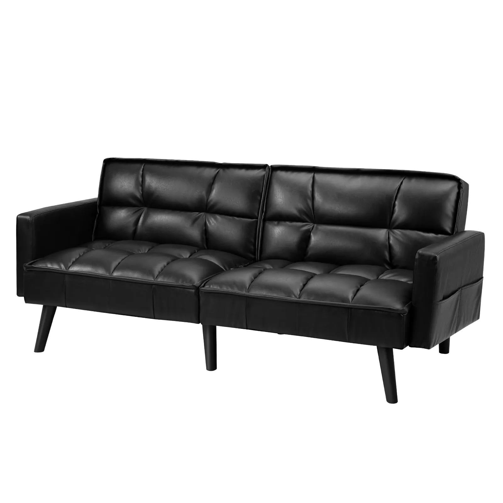 Oikiture Sofa Bed Futon Convertible Leather Lounge Couch 3-Seater Recliner Black