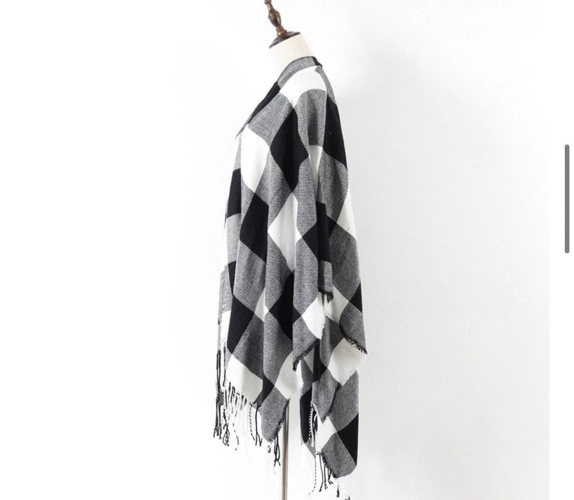 Poncho scarf { Plaid check } Red and black or white and black. 52 x 63. Free ship in US!