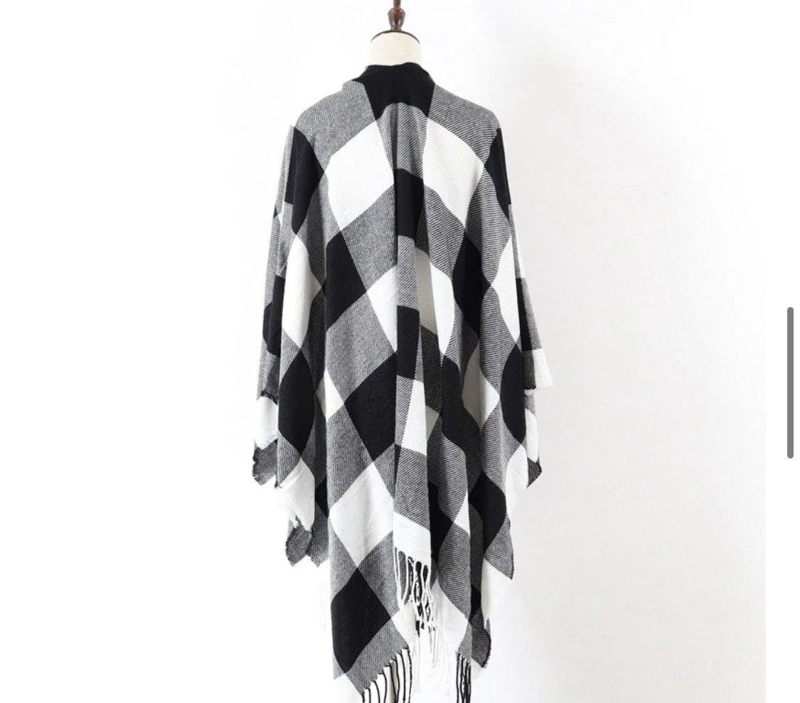 Poncho scarf { Plaid check } Red and black or white and black. 52 x 63. Free ship in US!