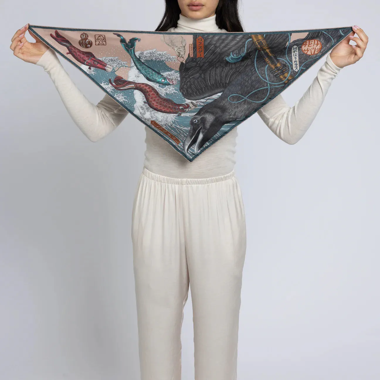 SABINA SAVAGE - KOINOBORI KARASU TRIANGLE SILK SCARF