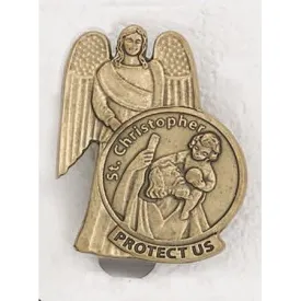 Saint Christopher - Guardian Angel - Brass Tone - Visor Clip - Pack of 3