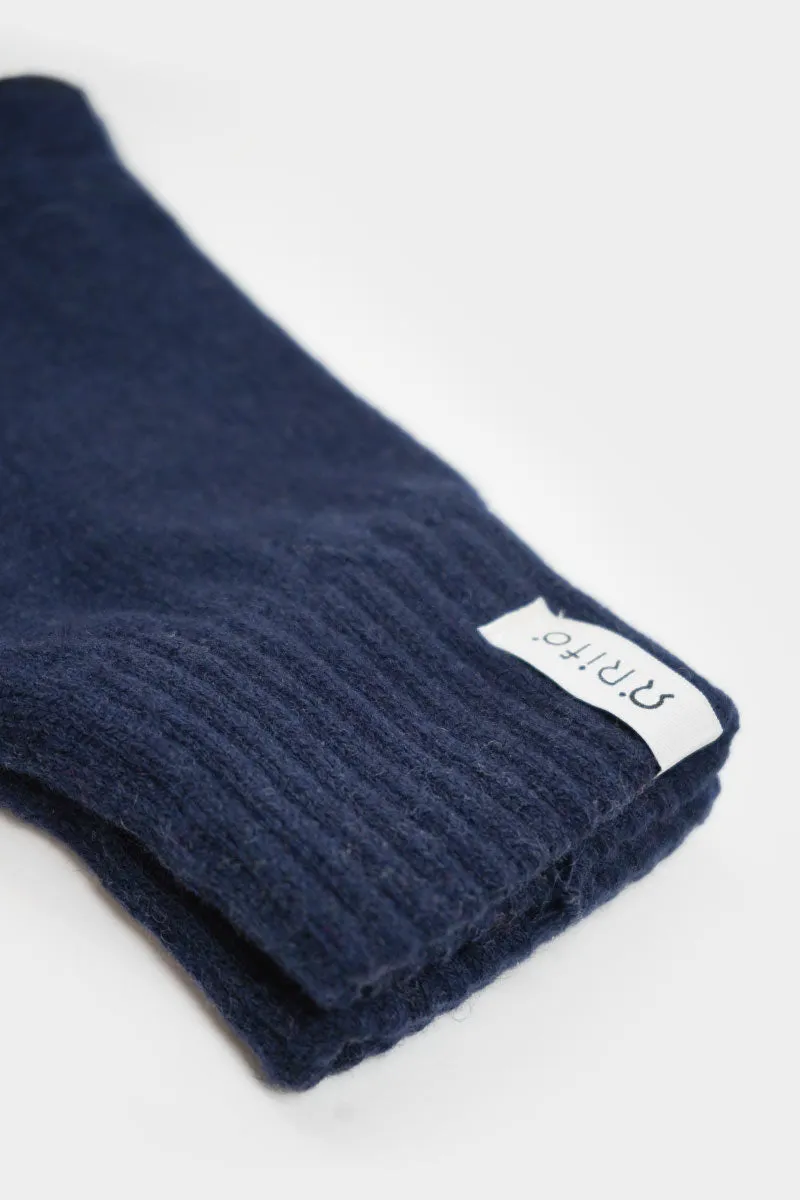 Sam Fingerless Wool Gloves Dark Blue