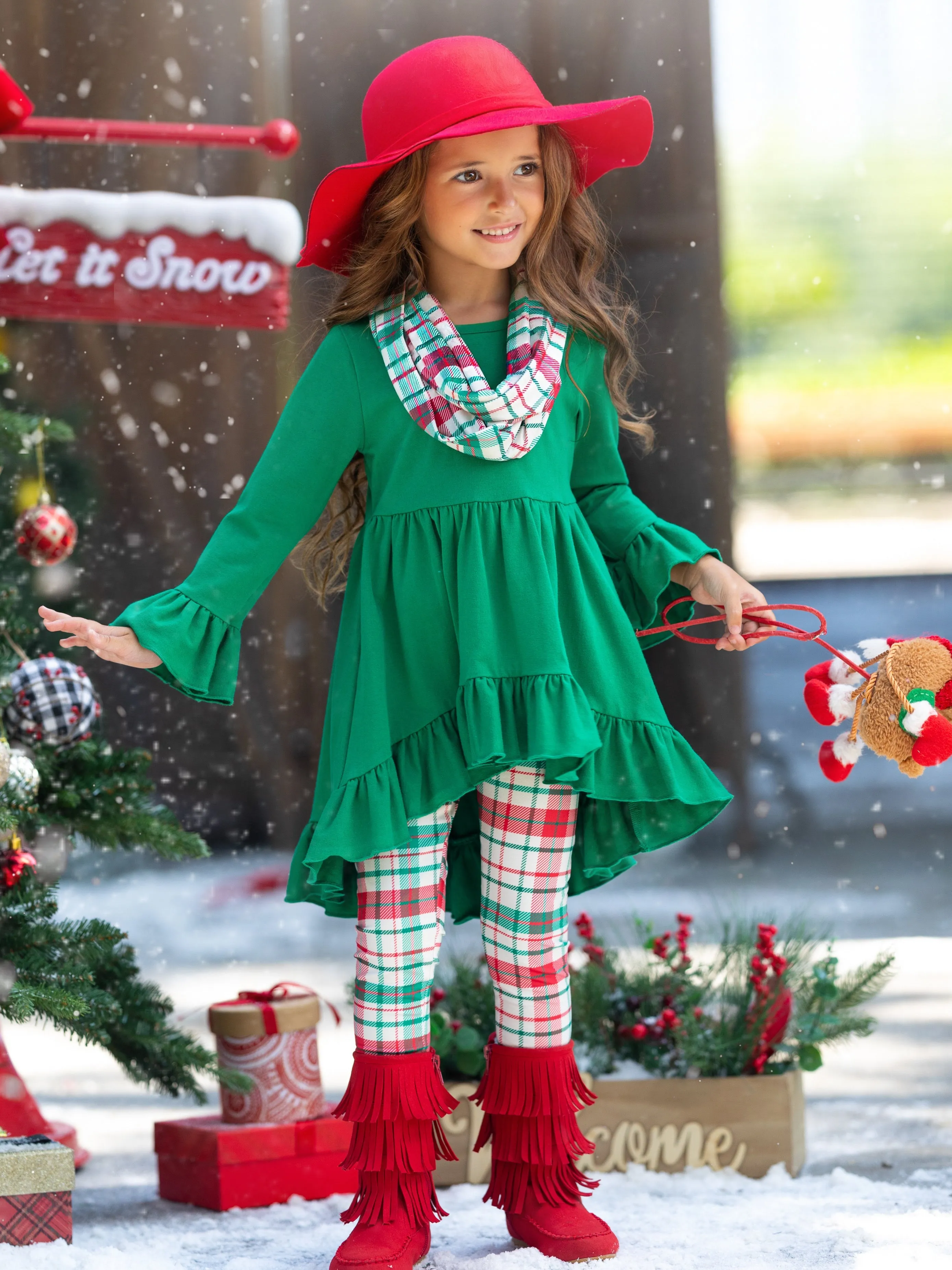 Santa-Approved Style Tunic, Leggings, and Scarf Set