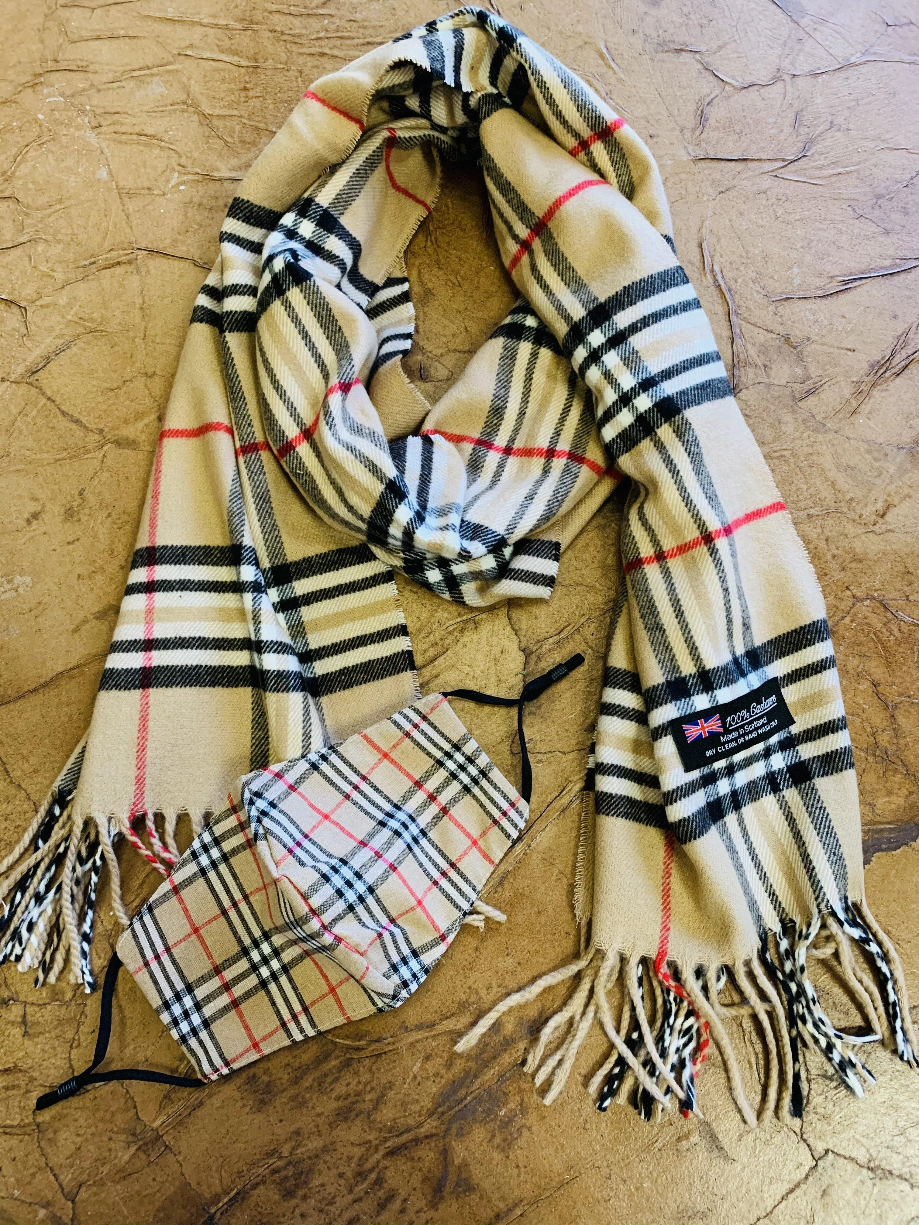 Scarf Camel vintage check Designer inspired Plaid Brown Red White Black Unisex