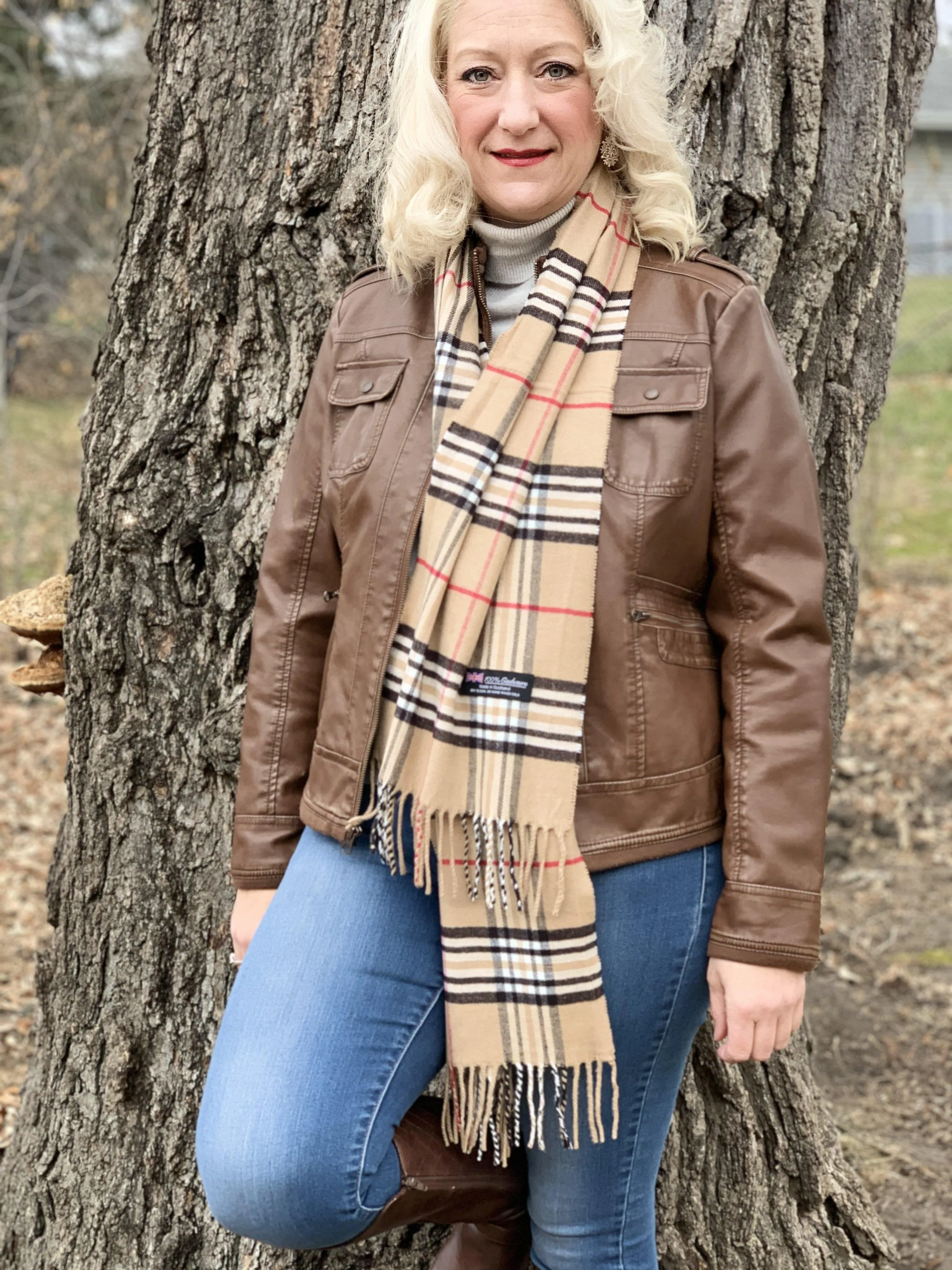 Scarf Camel vintage check Designer inspired Plaid Brown Red White Black Unisex