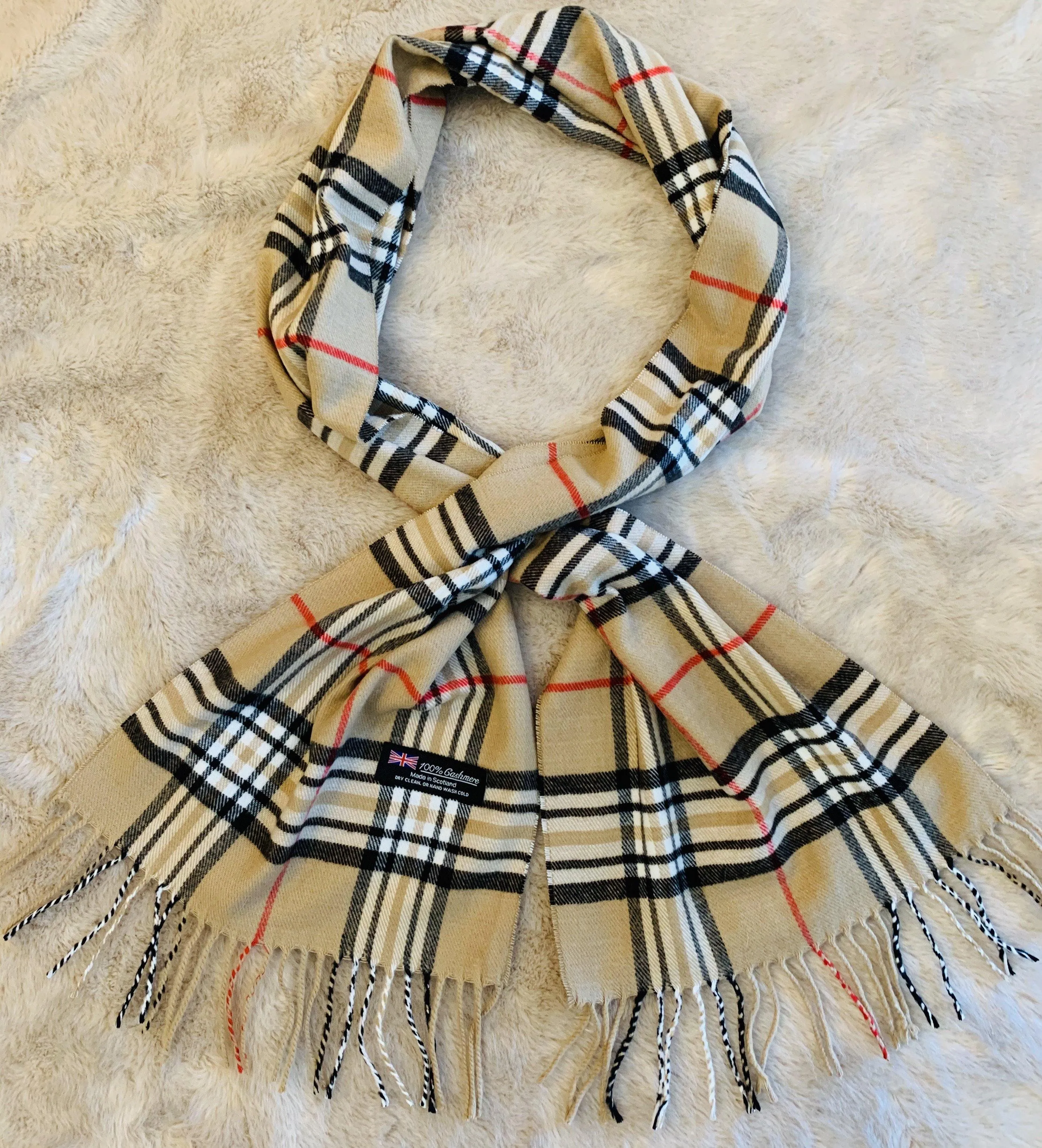 Scarf Camel vintage check Designer inspired Plaid Brown Red White Black Unisex