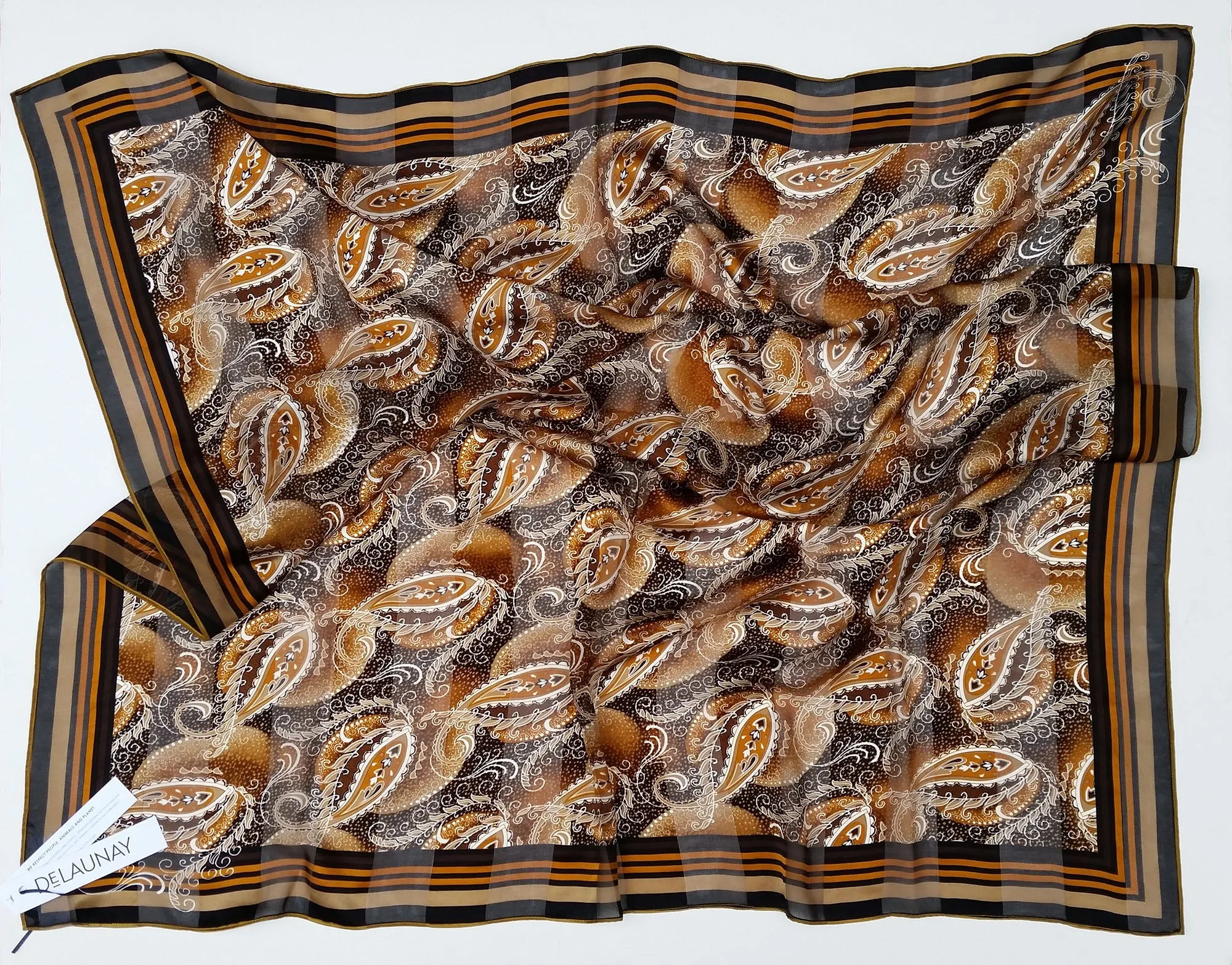 Silk Print Scarf - Bronze Espresso Paisley