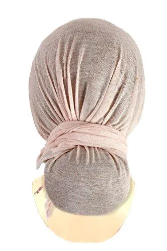 Soft Pink Head-scarf Chemo Tichel Embellished with Vintage Lace Coconut Buttons (Champagne baby pink long - 372)