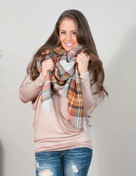 That's A Wrap Plaid Blanket Scarf: Orange/Gold