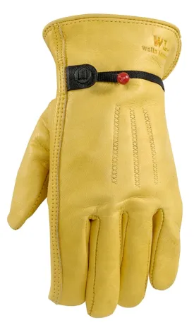 Wells Lamont 1132S Adjustable Work Gloves, Men's, S, Keystone Thumb, Cowhide Leather, Gold/Yellow :PR: QUANTITY: 1